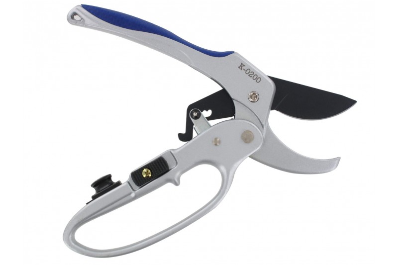 Šķēres zaru griešanai Metallo K0200 200 mm, ar pakāpju mehānismu, zilpelēkā krāsā.