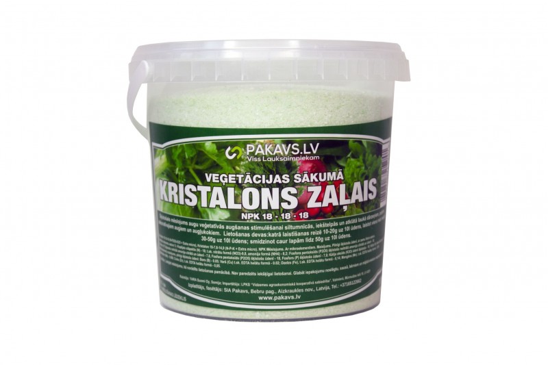 Mēslojums KRISTALONS , šķīstošais, zaļais, 1 KG veģetācijas sākumā
