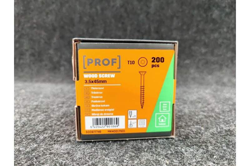 Universālās skrūves PROF skalošanas galva 3,5 x 45 elektrogalvanizēta T10 200pcs