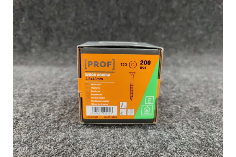 Universālās skrūves PROF skalošanas galva 4.5 x 45 elektrogalvanizēta T20 200pcs