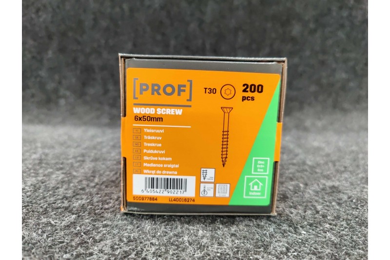 Universālās skrūves PROF skalošanas galva 6 x 50 elektrogalvanizēta T30 200pcs