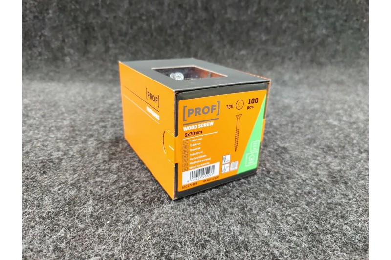 Universālās skrūves PROF skalošanas galva 6 x 70 elektrogalvanizēta T30 100pcs