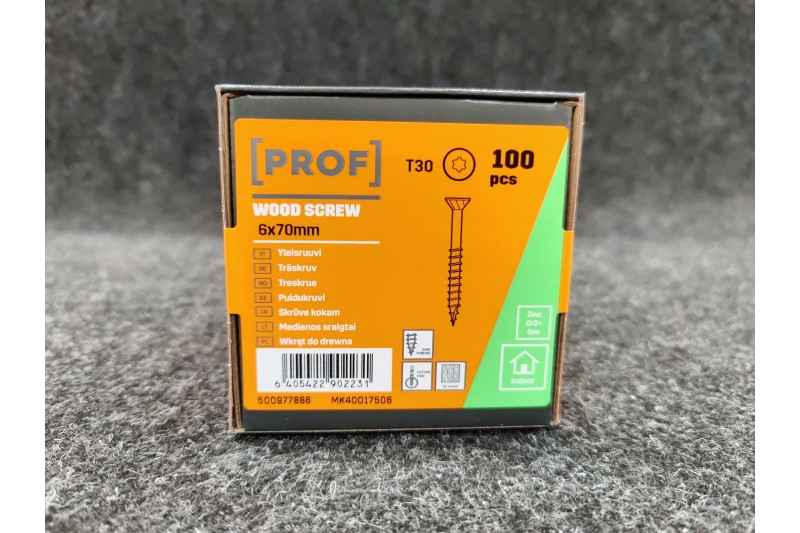 Universālās skrūves PROF skalošanas galva 6 x 70 elektrogalvanizēta T30 100pcs